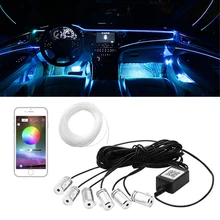 6 in 1 RGB Ambient LED with 6M Interior Decoration Car Fiber Optic Strip Light by App Control Decorative Atmosphere Lamps 12V