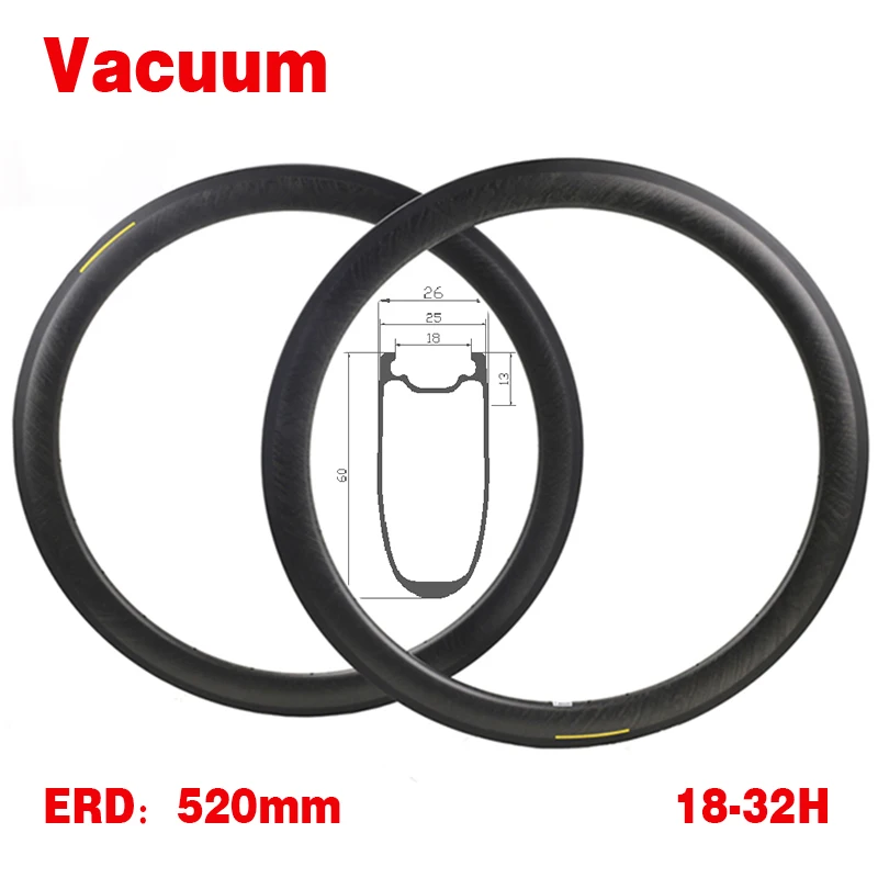 

2020 Vacuum ERD 520MM Carbon Road Rim 18-32Holes 3K / UD / 12K / Marble Thermostability Stand Wear Road Bicycle Bike Accessories