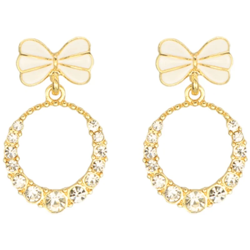 

Bowknot Pendant Round Crystal Earrings European And American Style Geometric Fashion And Personality Stud Earrings 2021