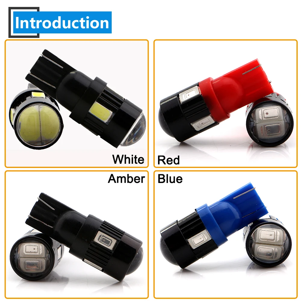 50 шт./лот T10 6SMD светодиодный объектив 6 SMD 5730 высокое Мощность 6 светодиодный 168 196 W5W чтения парковка белый красные, синие желтый и зеленый цвета DC 12V автомобильный свет