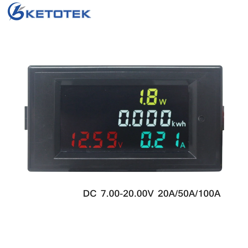 

DC Voltmeter Ammeter 7.00-20.00V 20A/50A/100A Digital Volt Amp Watt KWH Monitor DC Voltage Current Meter