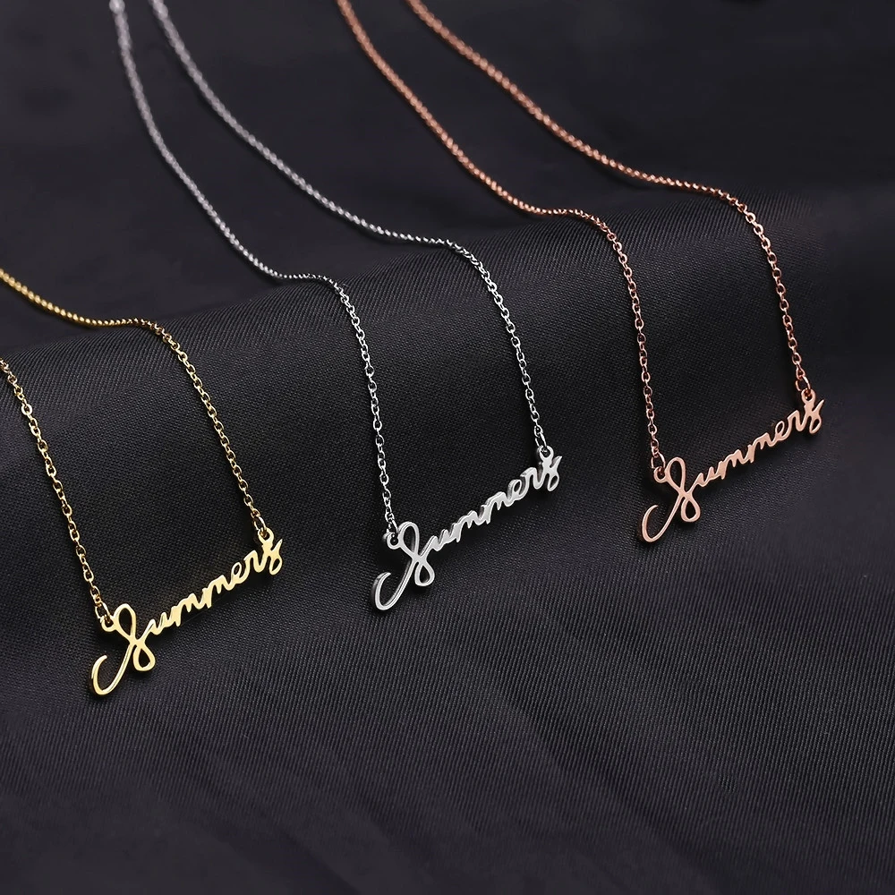 

Personalized Nameplate Necklaces Custom Name Necklace Pendants Cursive Handwriting Stainless Steel Chain For Women Couple Gift