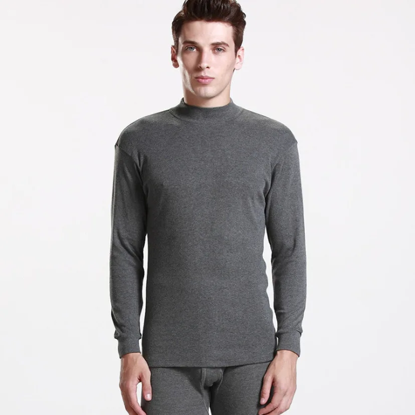

Men's Casual Thermal Underwear Middle Collar/O-neck Pure Color Suit shirt+pants 2 piece set Warm thick plus velvet Long Johns
