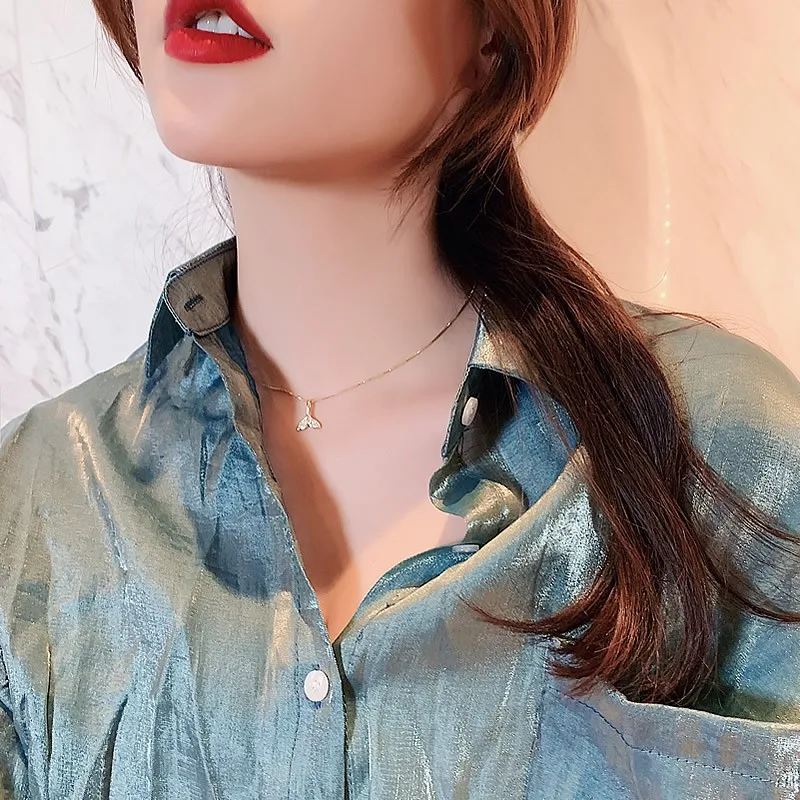 

Fishtail Charm Necklace Cubic Zirconia Gift for Her Gold/silver Color Ocean Jewelry Box Chain Mermaid Tail Choker CZ Tail HO-8G3
