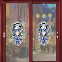 1 pc christmas welcome snowman wreath electrostatic sticker christmas home glass door window window showcase room decoration