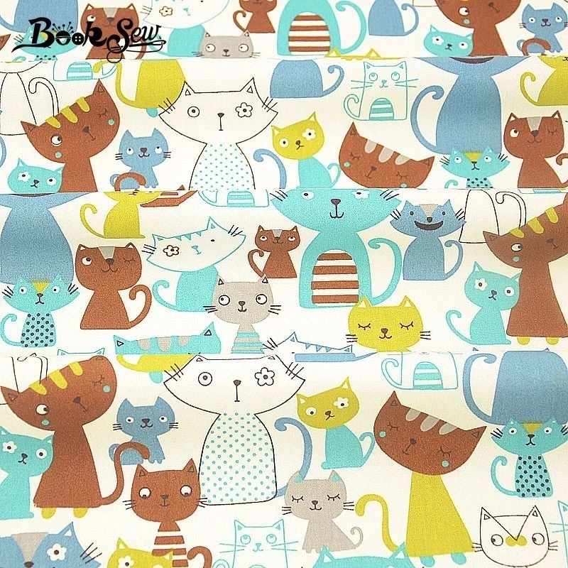 Booksew 100% хлопчатобумажная саржевая ткань с изображением кошки животного
