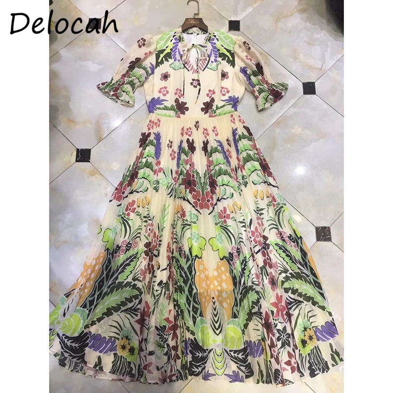 

Delocah новые 2021 летние модные дизайнерские качественные женские Вечерние Длинное платье с расклешенными рукавами и бантом с высокой талией Ц...