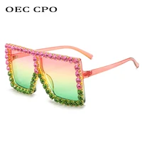 oec cpo oversized square diamond sunglasses women brand designer rhinestone sunglasses female goggle vintage eyeglasses o943