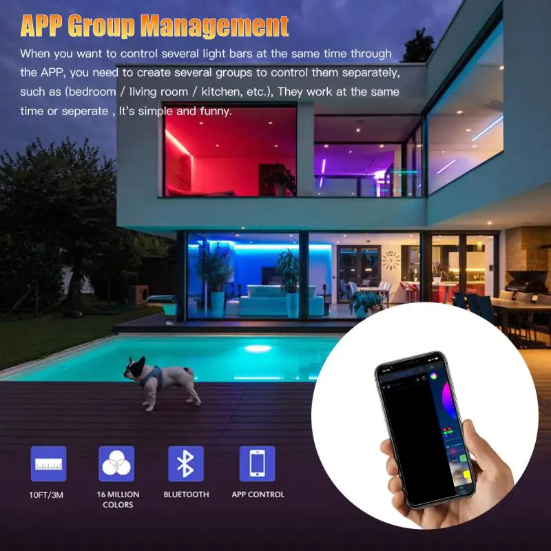 

LED Strip Lights 50Ft LED Light Music Sync Bluetooth App Controlled Remote 5050 RGB USB LED Rope Lights Color Changin Diode Tape