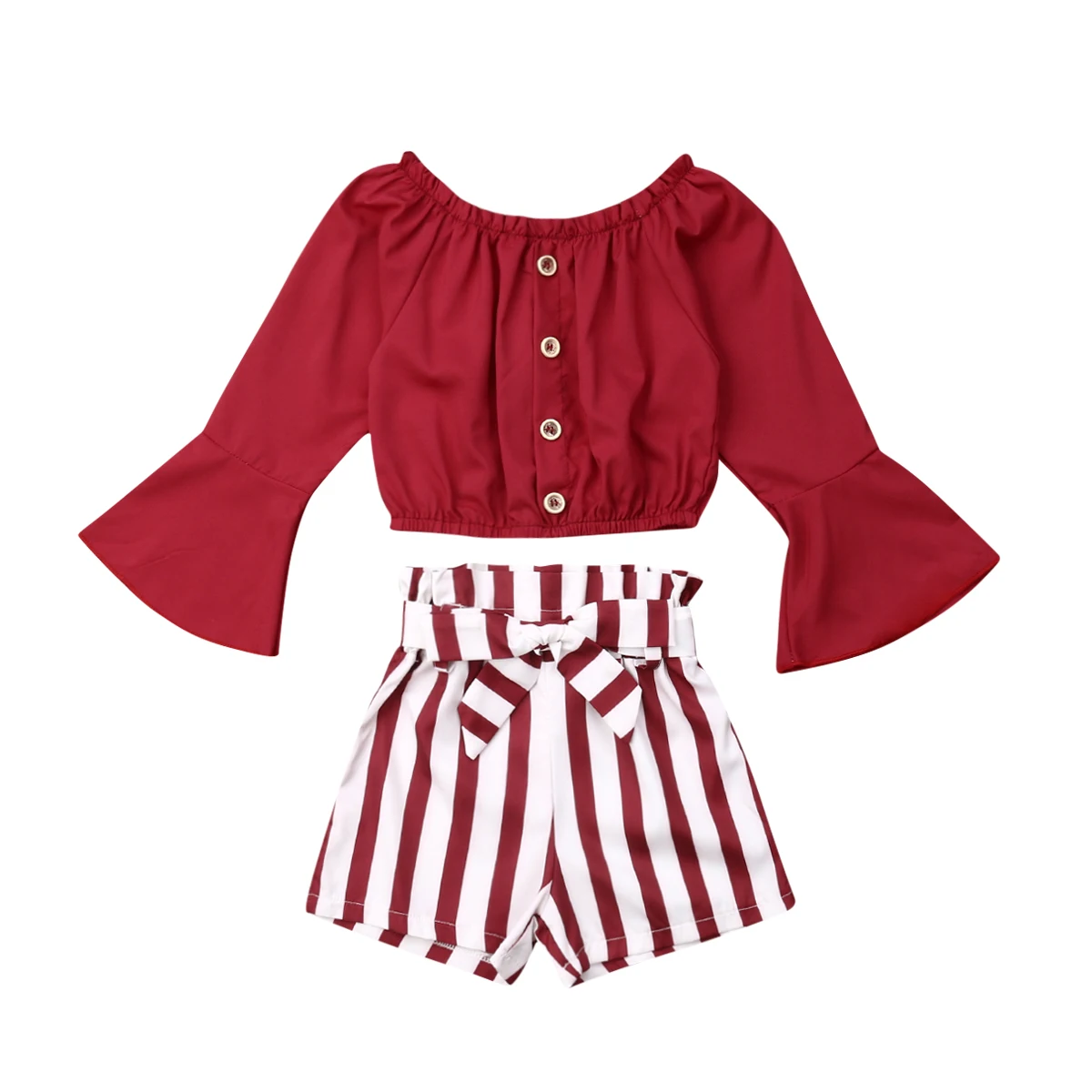 Комплект для маленьких девочек футболка с расклешенными рукавами и пуговицами