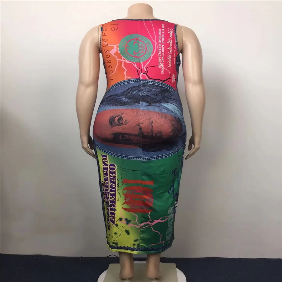 

New Summer Fashion Printed Sleeveless XL-5XL Plus Size Dress Sexy Casual Basic Midi Dress Club Bodycon Tight Dresses Women