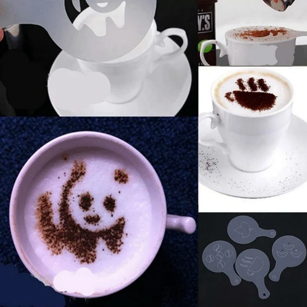

1 Set Garland Mold Coffee Printing Flower Model & 1 Set Rechargeable Milk Frother Handheld with Charging Stand