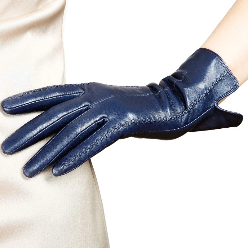 Women's Genuine Leather Gloves Female New Stylish Warm Plush Lined Autumn Winter Sheepskin Driving Mittens L085NC4