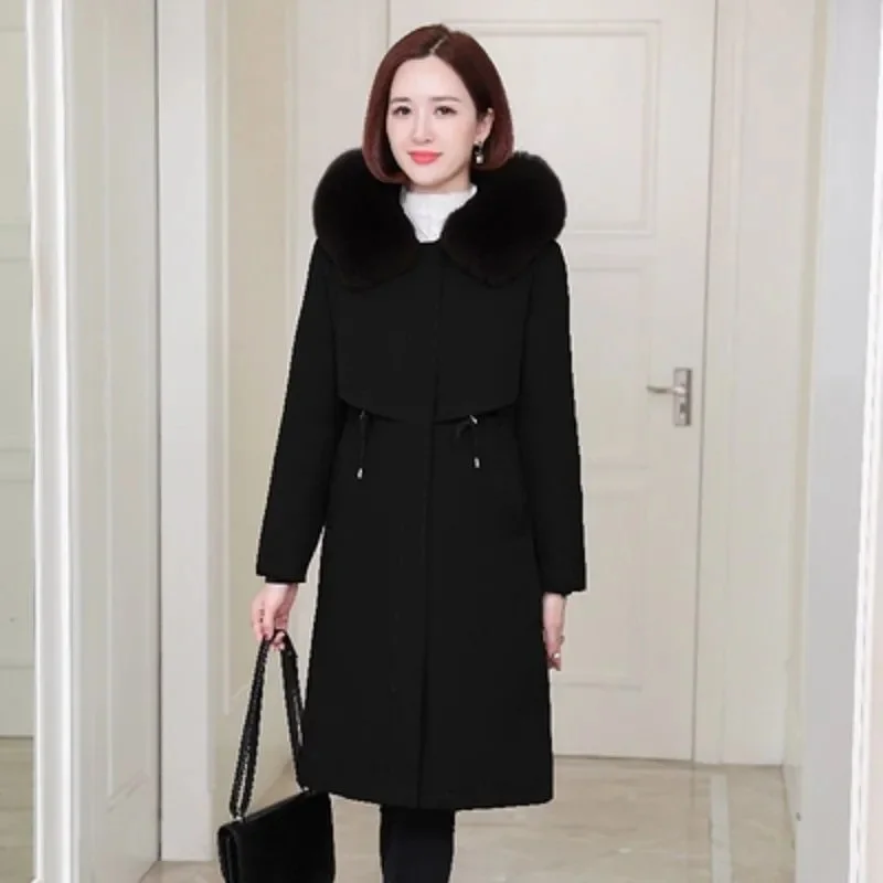 2021 New Parka Jacket Women's Autumn And Winter Long Haining Imitation Fur Coat Imitation Fox Fur Collar Windbreaker Femme W321