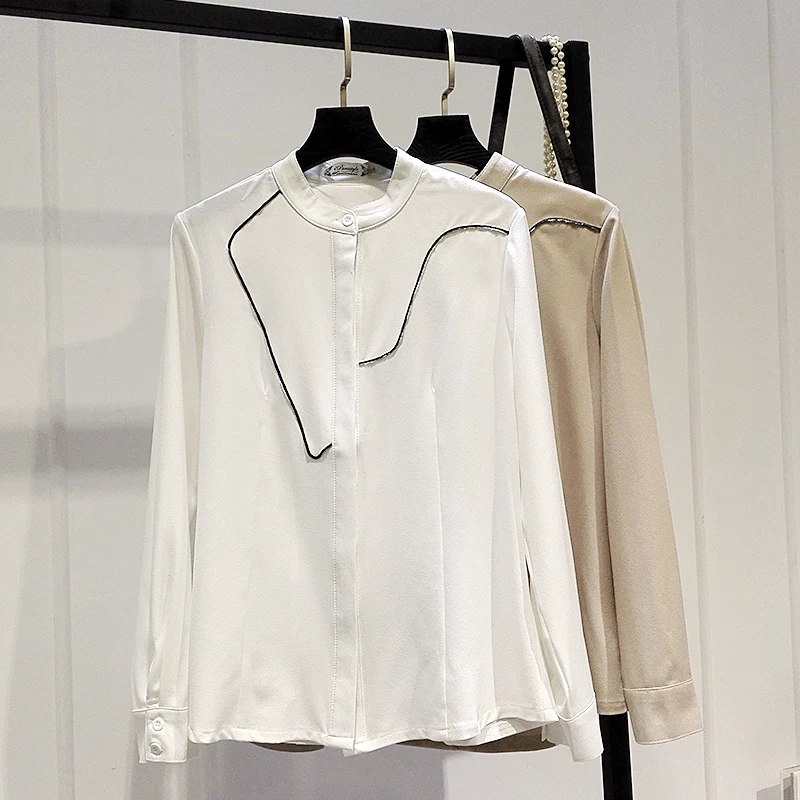 

Chiffon Women Blouse And Shirts 2021 Summer New Embroidery Office Lady White Shirts Fashion Outwear Tops