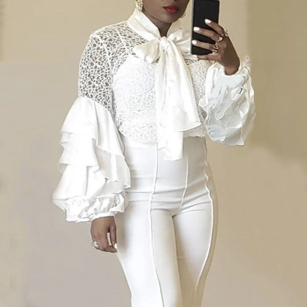Сексуальная прозрачная белая кружевная блузка женская одежда женские блузы с