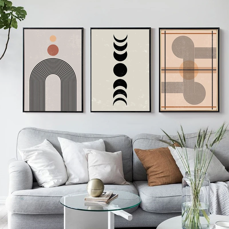 Абстрактная Минималистичная линия настенное искусство солнце и луна пейзаж фаза