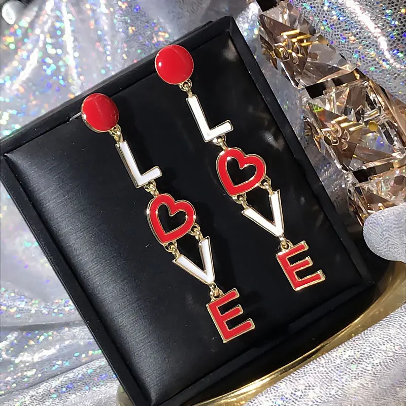 

love long earrings female Red Letter Pendant personality earring Party gift