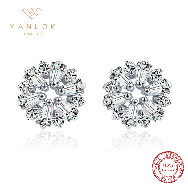 

YANLOK Trendy 925 Sterling Silver Winter Snowflake Exquisite Stud Earrings For Women Fashion Wedding Jewelry Christmas Gift