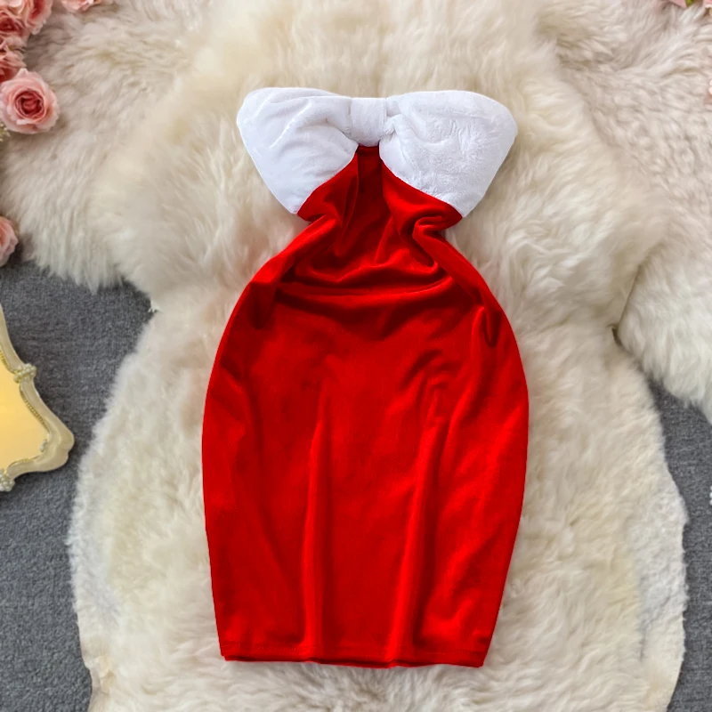 

Sexy Black/Red Velvet Party Dress Women Slash Neck Off Shoulder Strapless High Waist Bodycon Vestidos Female Elegant Robe 2021