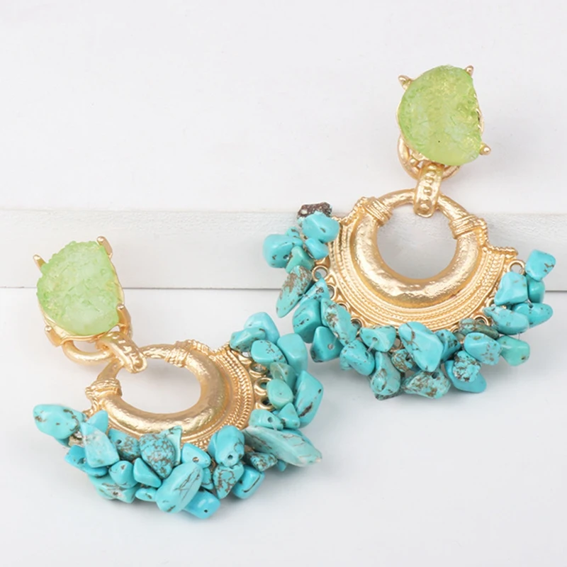 

Bohemian Vintage Handmade Hanging Colorful Rhinestone Dangle Metal Drop Earrings Jewelry Accessories For Women