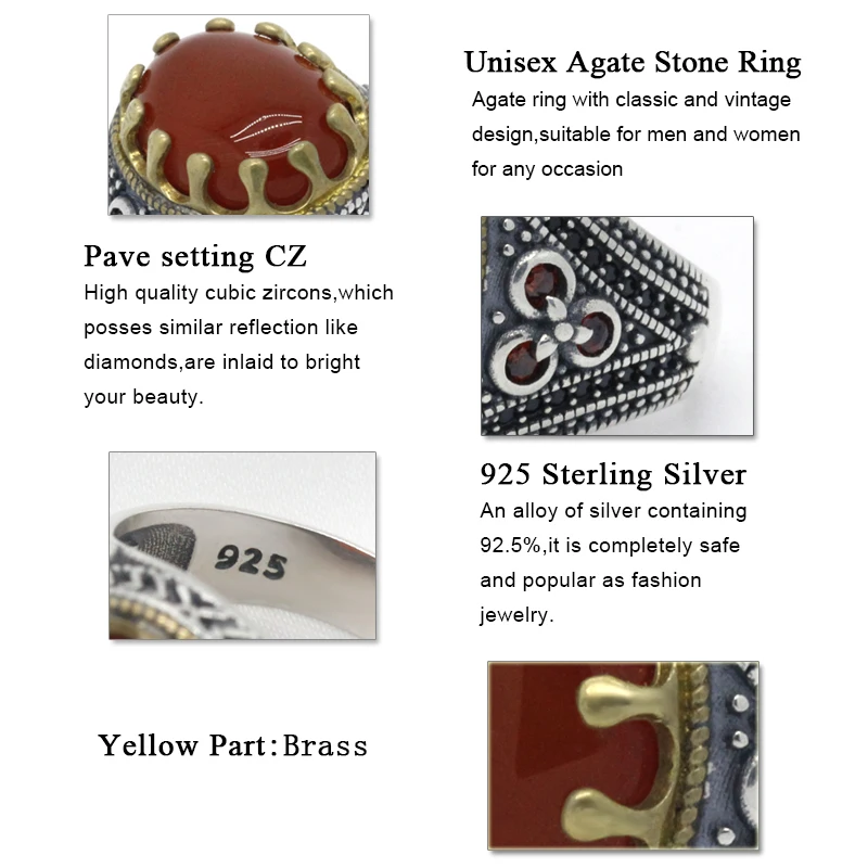 Мужское и женское кольцо из серебра 925 пробы с натуральным ониксом | Украшения