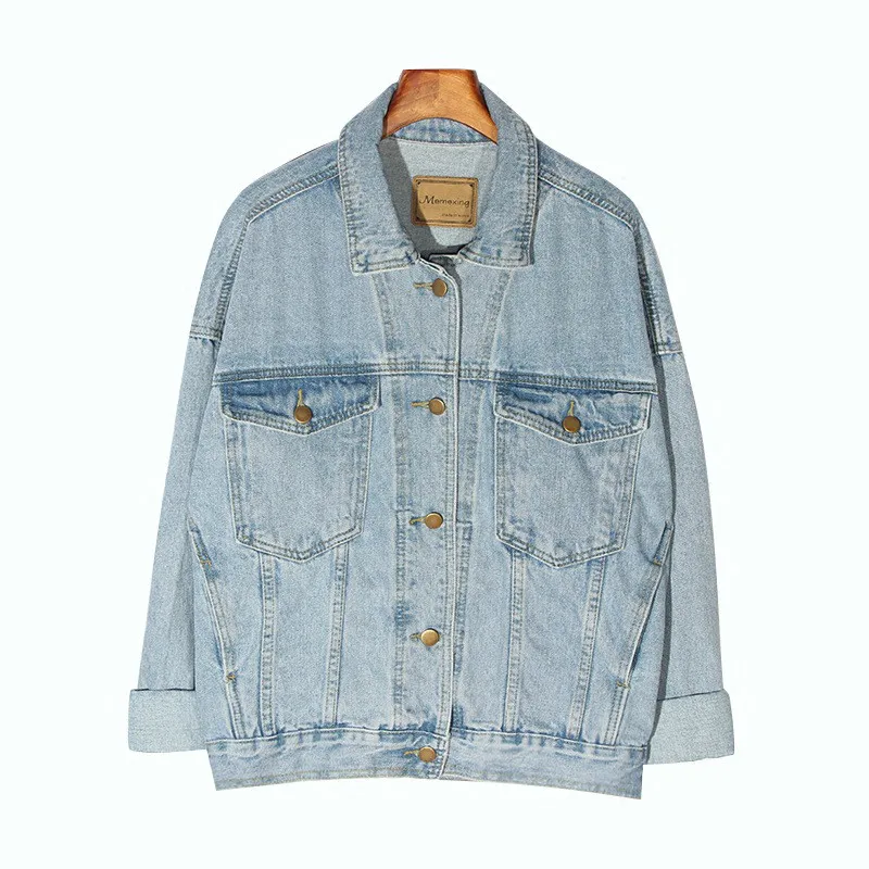 

В винтажном стиле; Женская куртка осень-зима по размеру джинсовые куртки вымытые синие джинсы пальто с отложным воротником, верхняя одежда ...