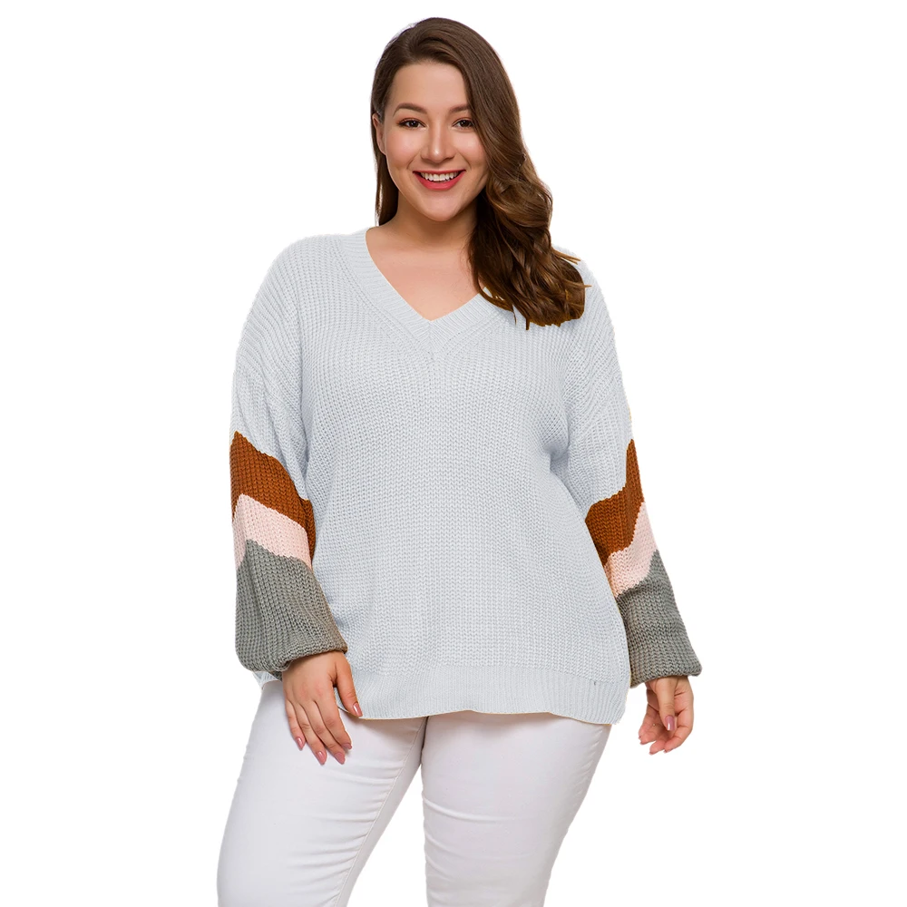 Женский свитер в полоску с длинным рукавом и V-образным вырезом | Женская одежда