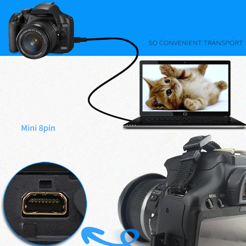 Фотокамера Mini 8 Pin USB кабель передачи данных с видео AV RCA двойной