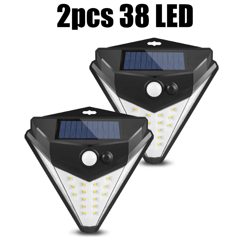 2pcs 38 LED 38 Светодиодный Солнечный садовый светильник в форме алмаза открытый 3 Режимы солнечные настенные лампы датчик движения водонепроницаемый ночной безопасности для гаража двора - Испускаемый цвет: 2pcs 38 LED