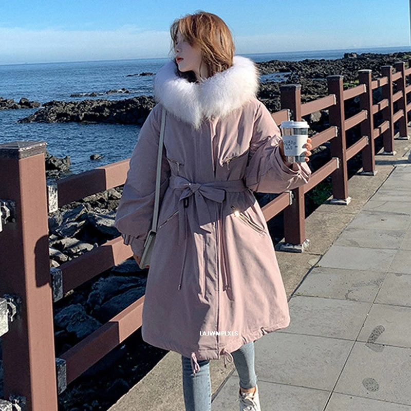 Зимняя парка с меховым воротником Повседневная Свободная уличная одежда пальто