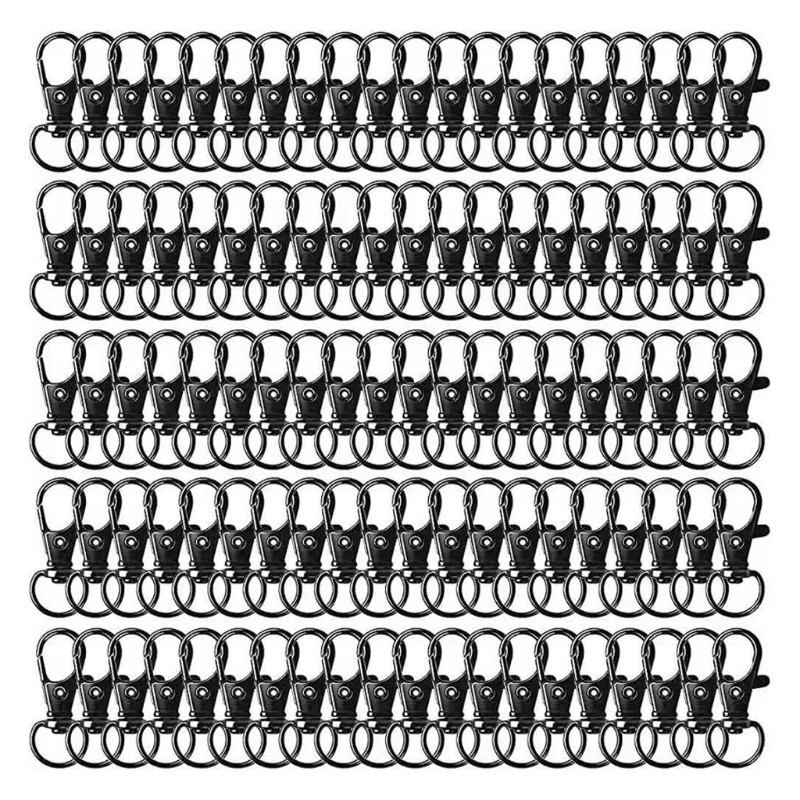

100 Pieces Black Swivel Clasps Lanyard Snap Hooks Key Rings Metal Lobster Claw Spring Pet Buckle for Keychain DIY Crafts