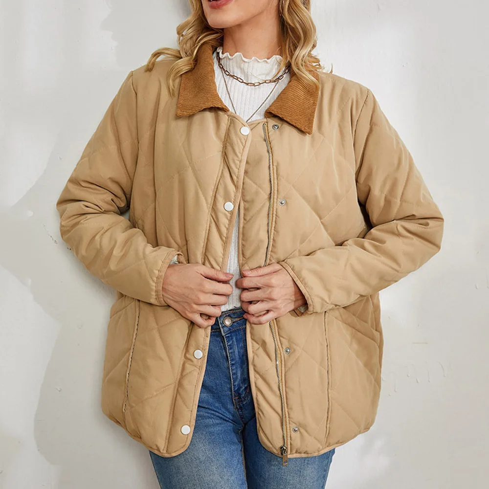

2021 Autumn And Winter New Women's Cotton Coat Long Sleeve Solid Color Pocket Loose Zipper Cotton Padded Jacket