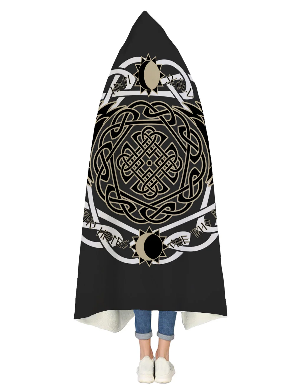 barato Viking Forma De Lobo Fantasia Totem Religião Símbolo Personalizado Cobertor Com Capuz Velo Com Capuz Lance Wrapbed Cobertor