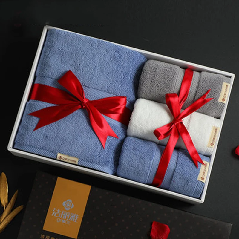 

Роскошное хлопковое банное полотенце, Подарочная коробка, комплект из 4 предметов, бизнес впитывающая ткань, свадебный подарочный набор, ро...