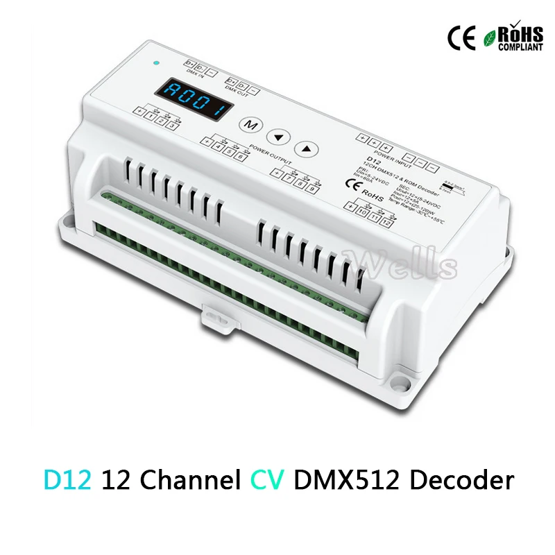 D12 CV 12CH Led DMX512 декодер DC5 24V вход 5А * выход Din рейка RGB полоса 12 канальная