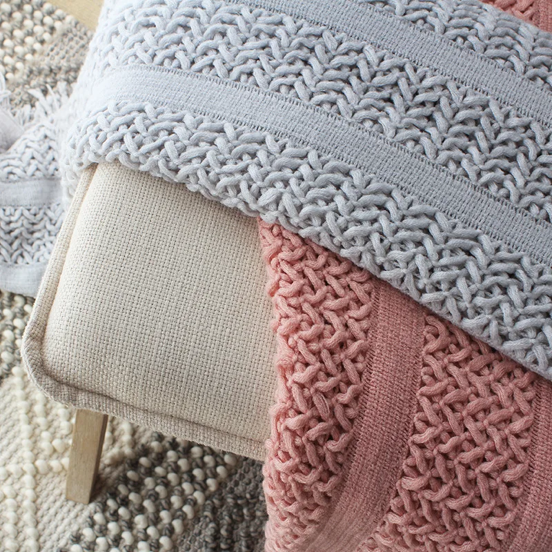 Однотонное вязаное Сетчатое одеяло с кисточками супермягкое теплое