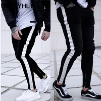 new mens clothing gothic style skinny jeans pure black small feet zipper pants slim fashion casual pants streetwear men