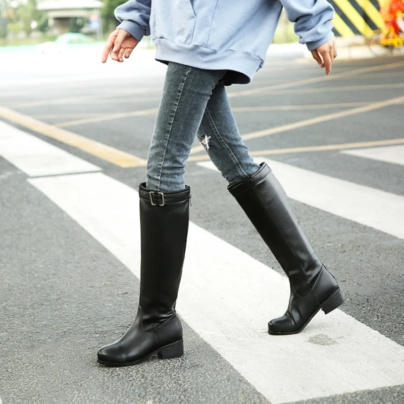 FXYCMMCQ Winter Women's Boots Foreign Trade Exploded Large Size Thick Knight Boots-C20-9