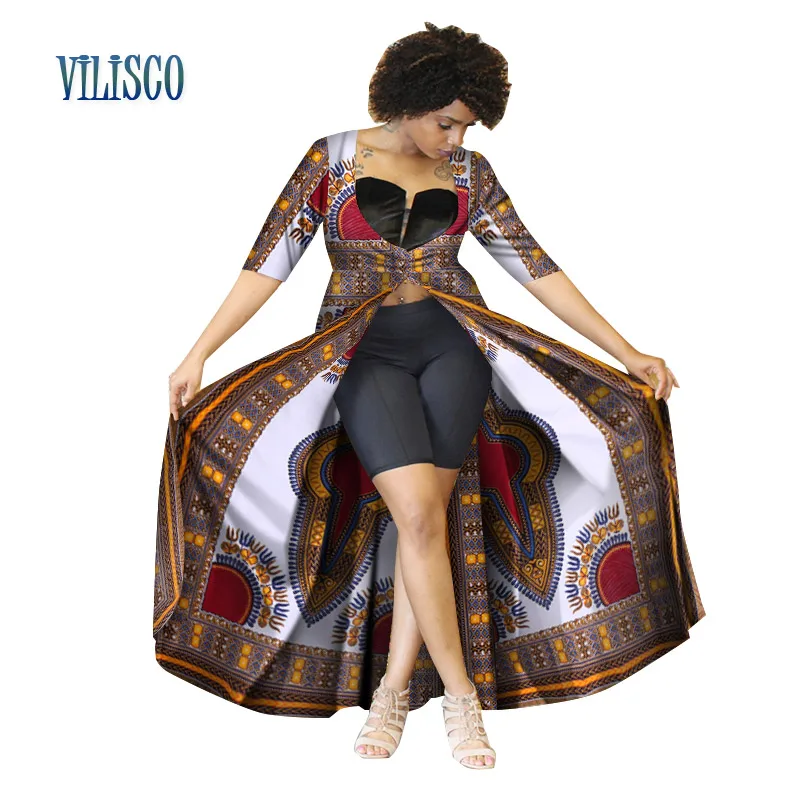 Повседневное пальто для женщин с традиционным африканским принтом Длинный Тренч