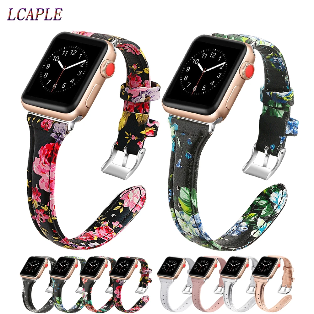 Кожаный ремешок для apple watch band 40 мм 44 тонкий кожаный браслет iwatch 38 42 series 6 se 5 4 3