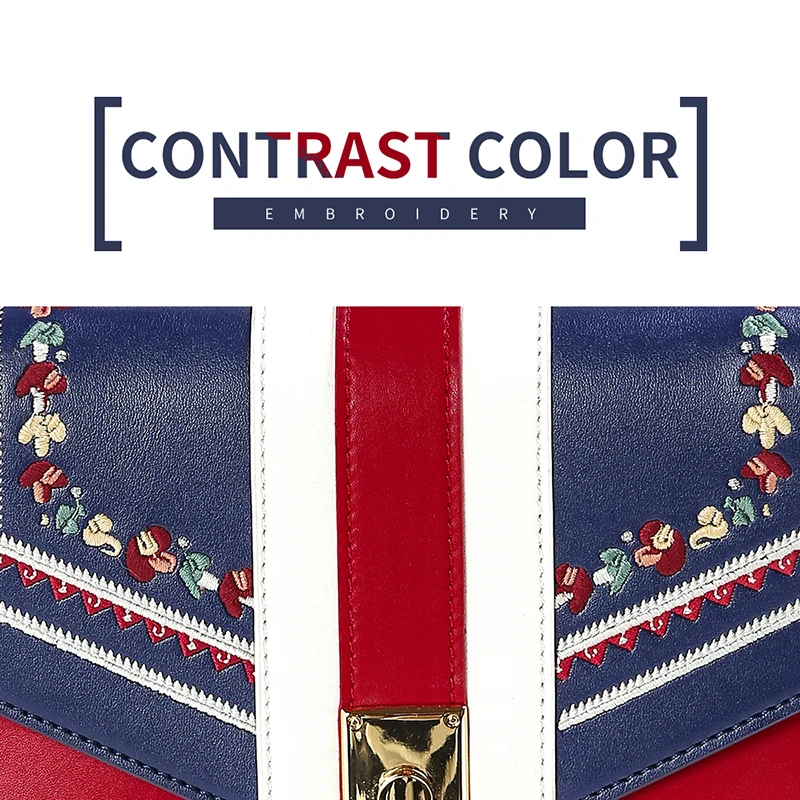 LIAN CAN Сумка с вышивкой контрастные цвета сумки через плечо для женщин висячий