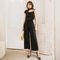 yigelila new arrivals fashion black suits office lady square collar elegant suits solid high quality sleeveless suits 8284