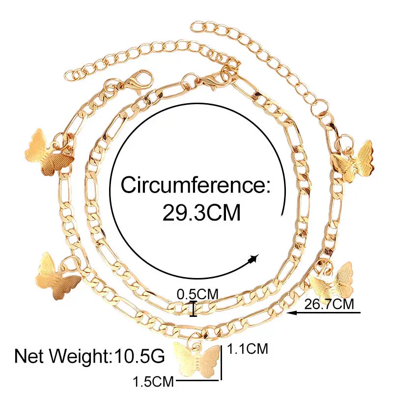 

2Pcs/Set Simple Gold Color Butterfly Anklets Bracelets Female Fashion Gold Color Anklet Summer On Foot Barefoot Sandals Jewelry