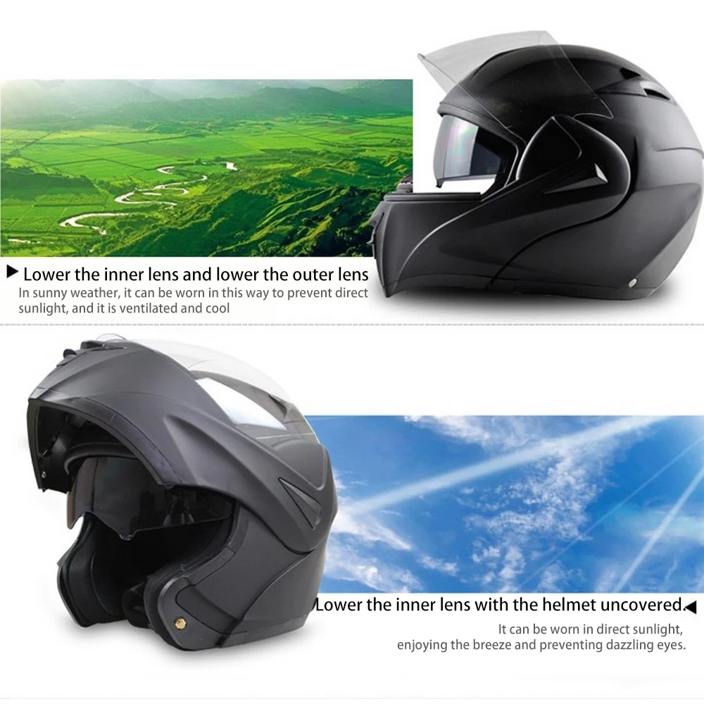 

Motorcycle Helmet Full Face Double Sun Visor Shockproof Protective Motocross Built In Detachable Warm Matte Black Accessories