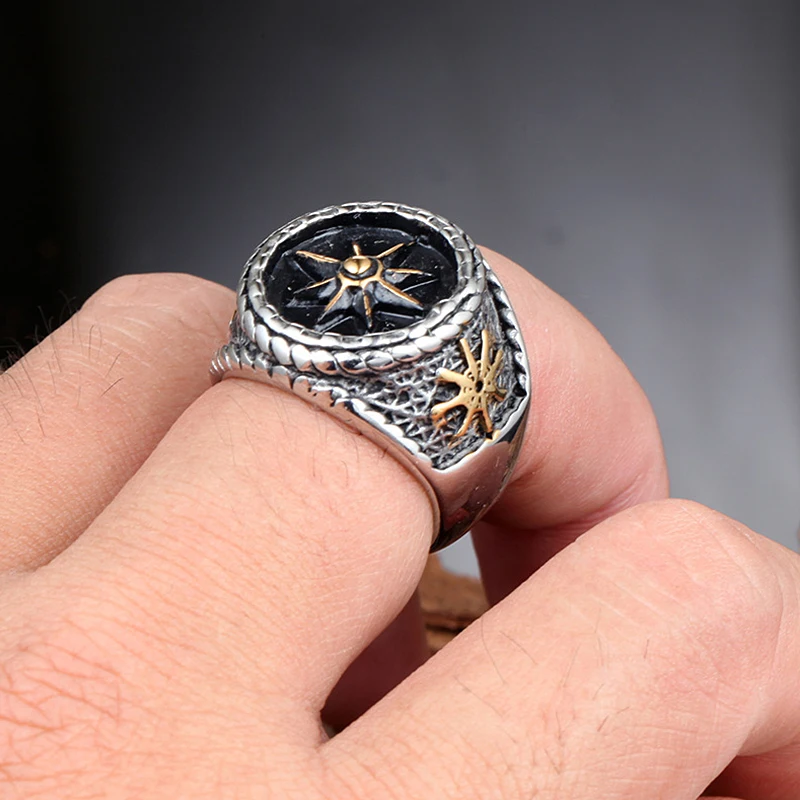 Винтажные штурвал компас кольца для мужчин золото/шаровой клапан нержавеющая