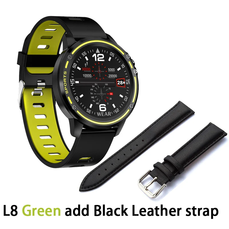 G add black Leather Смарт-часы L8 IP68 Водонепроницаемые Смарт-часы спортивные фитнес-трекер мужские Смарт-часы с ECG PPG Пульс артериального давления PK L5 KW10 - Цвет: G add black Leather