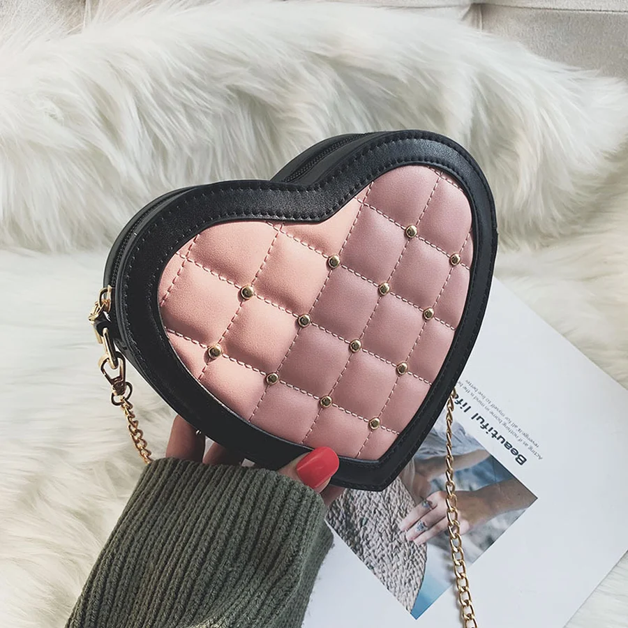 Милые женские сумки через плечо в форме сердца с цепочками из искусственной кожи