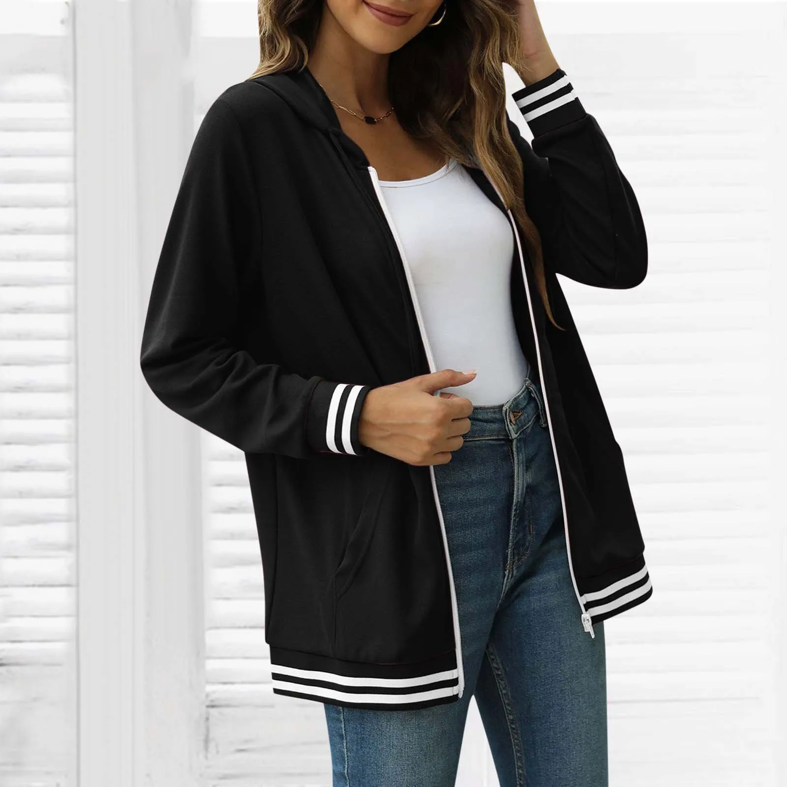 

Hot! Solid Zip Up Hooded Sweatshirts Women 2022 Vintage Pockets Jacket Coat Autumn Female Y2K Aesthetic Long Sleeve Hoodie