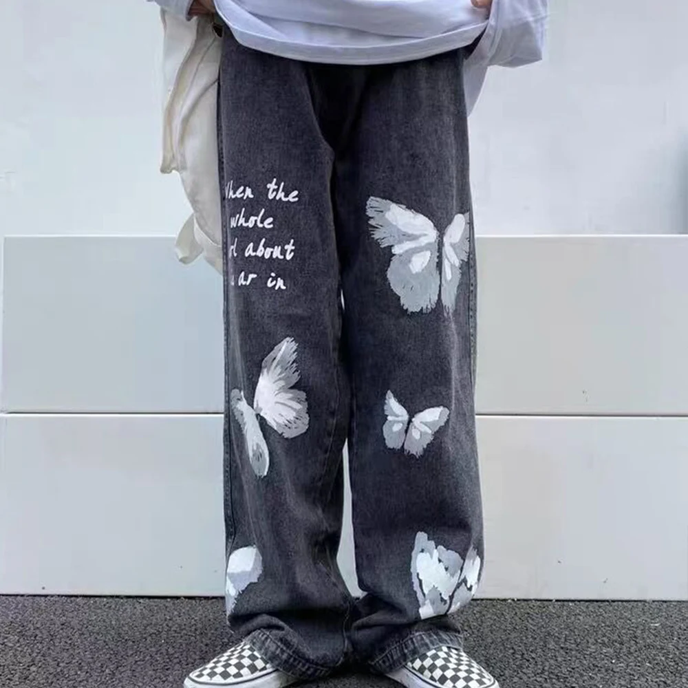 Джинсы мужские свободного покроя в стиле хип-хоп мешковатые брюки с эффектом